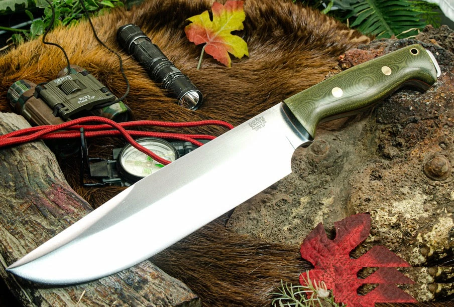 BARK RIVER KNIVES Bark River Bravo Crusader 3V Green Micarta - Orange Liners - Brass Pins (USA) 3 BARK RIVER KNIVES Bark River Bravo Crusader 3V Green Micarta - Orange Liners - Brass Pins (USA)