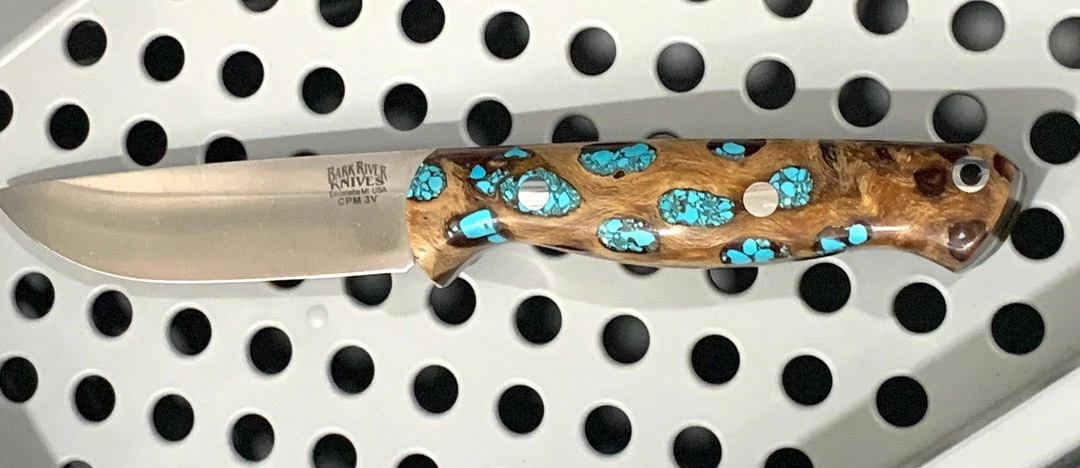 BARK RIVER KNIVES Bark River Gunny CPM 3V Knife Cholla Cactus W/ Turquoise - Gray Liners - Rampless #2 5 BARK RIVER KNIVES Bark River Gunny CPM 3V Knife Cholla Cactus W/ Turquoise - Gray Liners - Rampless #2