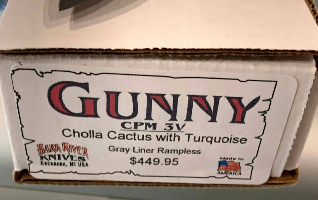 BARK RIVER KNIVES Bark River Gunny CPM 3V Knife Cholla Cactus W/ Turquoise - Gray Liners - Rampless #2 8 BARK RIVER KNIVES Bark River Gunny CPM 3V Knife Cholla Cactus W/ Turquoise - Gray Liners - Rampless #2