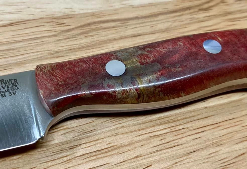 BARK RIVER KNIVES Bark River Mini-Aurora CPM 3V Knife Red & Natural #3 Elder Burl (USA) 4 BARK RIVER KNIVES Bark River Mini-Aurora CPM 3V Knife Red & Natural #3 Elder Burl (USA)