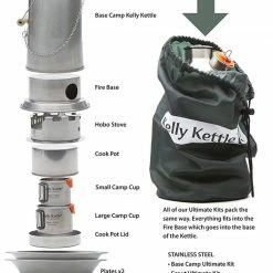 Water Filtration Kelly Kettle Ultimate Base Camp Kit 54 Oz Large Stainless Camp Kettle W/ Stove For Fishing, Hunting, Hiking