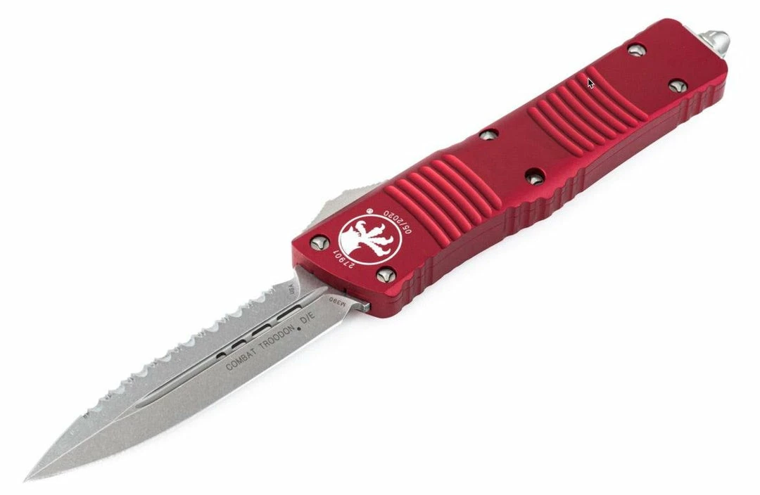 All Knife Brands Microtech 142-12RD Combat Troodon Auto OTF 3.75" D/E Red Handle 3 All Knife Brands Microtech 142-12RD Combat Troodon Auto OTF 3.75" D/E Red Handle
