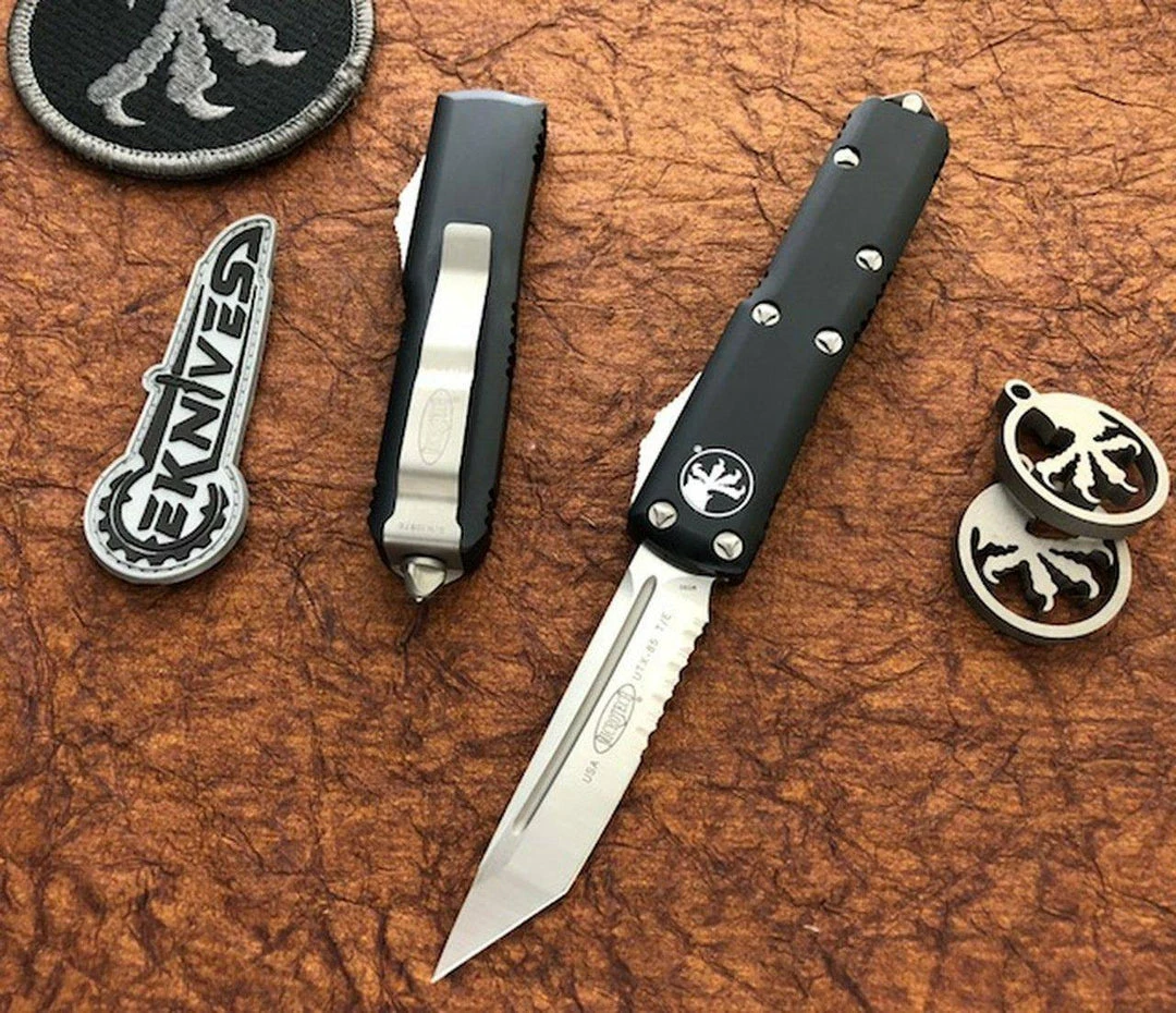 Microtech 233-5 UTX-85 T/E Black Satin Blade Partially Serrated All Knife Brands 3 Microtech 233-5 UTX-85 T/E Black Satin Blade Partially Serrated All Knife Brands