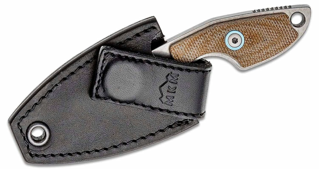 MANIAGO KNIFE MAKERS MKM Mikro 2 Fixed Blade 1.97" M390 Stonewashed Sheepsfoot Blade, Natural Micarta Handles 5 MANIAGO KNIFE MAKERS MKM Mikro 2 Fixed Blade 1.97" M390 Stonewashed Sheepsfoot Blade, Natural Micarta Handles
