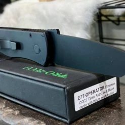 PROTECH KNIVES All Knife Brands Pro-Tech Emerson E7T Operator Tritium Button Tanto Knife (3.25" Black)