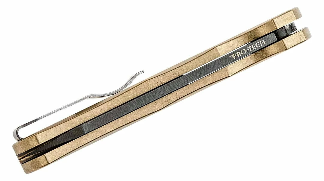 PROTECH KNIVES All Knife Brands Pro-Tech Limited Edition Malibu Flipper Damascus Reverse Tanto Blade, Bronze Handles 6 PROTECH KNIVES All Knife Brands Pro-Tech Limited Edition Malibu Flipper Damascus Reverse Tanto Blade, Bronze Handles