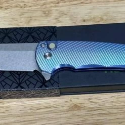 PROTECH KNIVES Pro-Tech Malibu 5241 Blue Titanium Custom Reverse Tanto Flipper