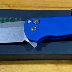 PROTECH KNIVES Pro-Tech Malibu Wharncliffe Plunge Lock Flipper Knife Blue (3.3" Stonewash)