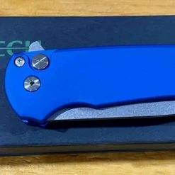 PROTECH KNIVES Pro-Tech Malibu Wharncliffe Plunge Lock Flipper Knife Blue (3.3" Stonewash)