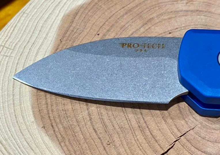 PROTECH KNIVES Pro-Tech Runt 5 Blue Handle Stonewash Wharncliffe 20-CV (R5101-Blue) All Knife Brands 5 PROTECH KNIVES Pro-Tech Runt 5 Blue Handle Stonewash Wharncliffe 20-CV (R5101-Blue) All Knife Brands
